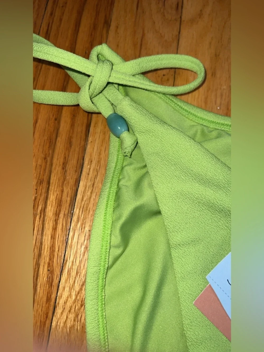 Shade & Shore Green Tie-Side Bikini Bottom w/ Pearl Detail NWT Size L (12-14)